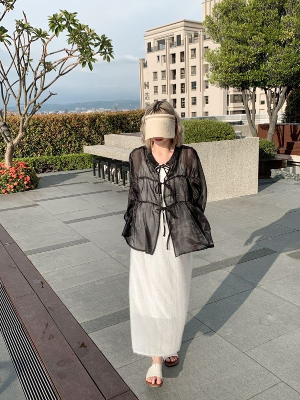 柔軟浪花 微緞面光正反兩穿綁帶罩衫(4色) 