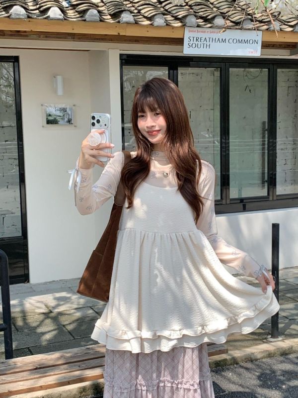 巴黎甜霧 娃娃背心 韓系細肩帶吊帶上衣 蝴蝶結荷葉甜妹背心(3色） 