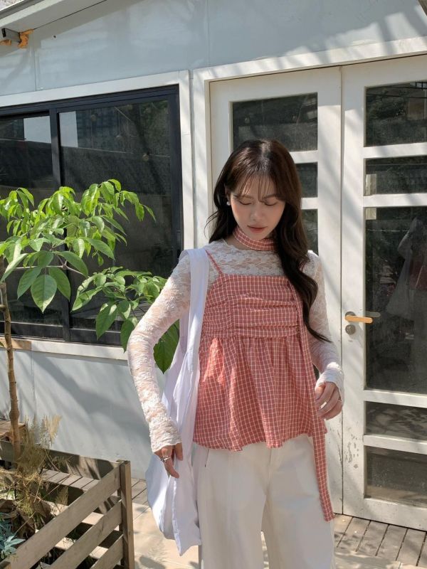 初戀日記 格紋背心 韓系甜感小可愛 顯瘦傘狀上衣（3色） 