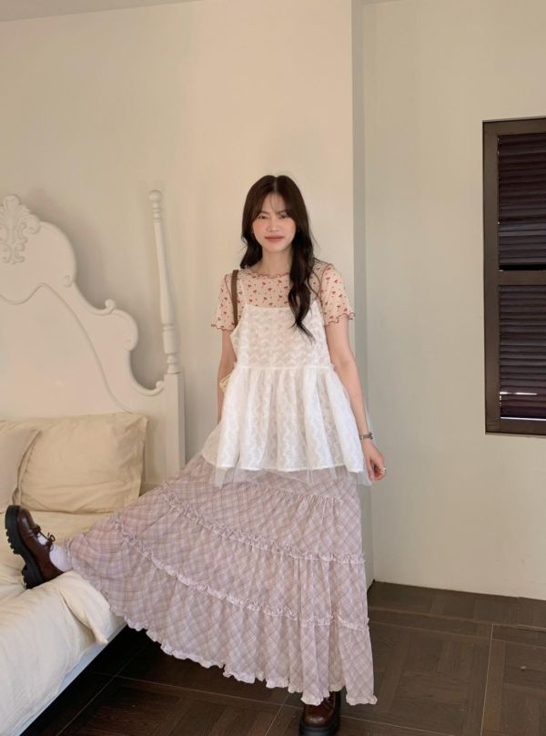 花霧蕾絲網紗背心 韓系甜美網紗背心 小隻女孩百搭疊穿（3色） 