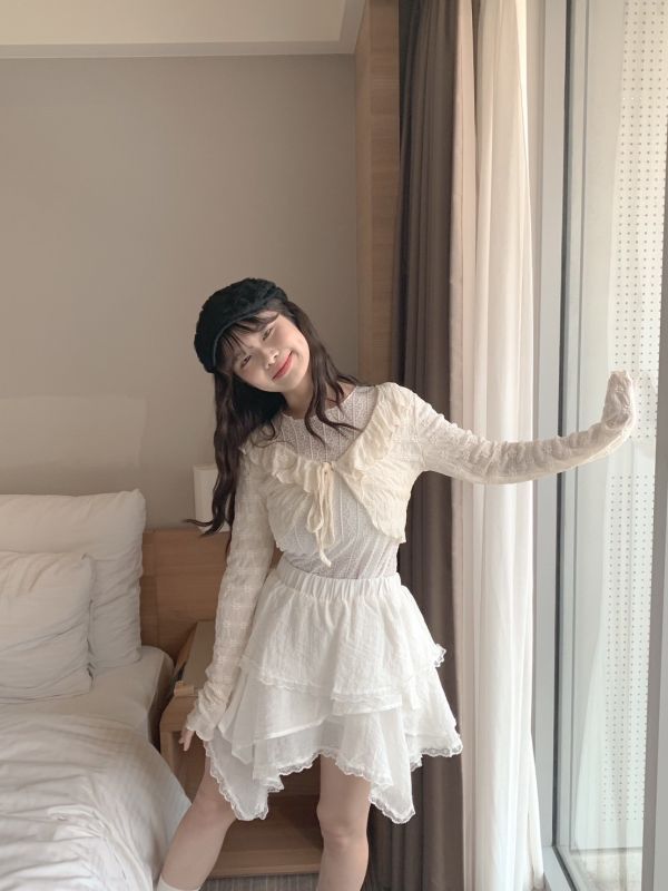 溫柔女神 翻領提花罩衫 