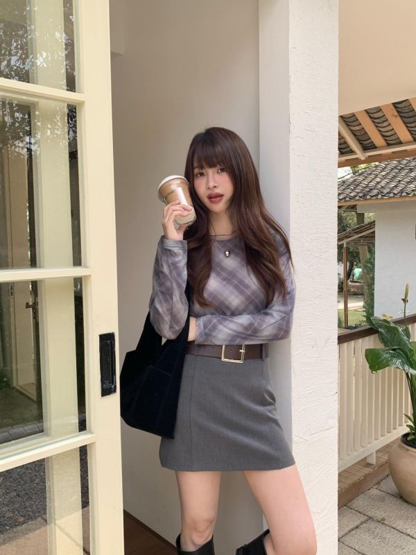 落日咖啡館 氣質A字裙 顯腿長百搭短裙 秋冬質感小裙子 氣質通勤約會穿搭（附皮帶） 