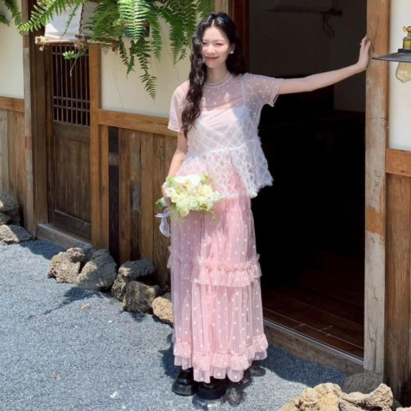 走進婚禮的那件花花長裙  層次紗感長裙（3色） 
