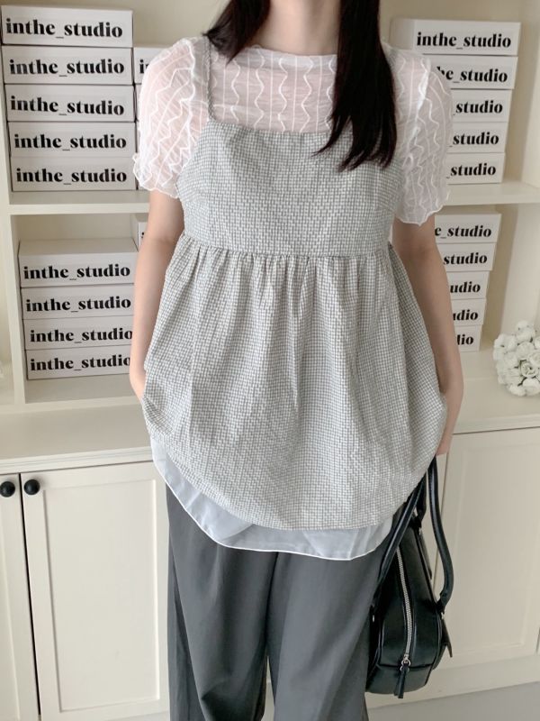 鄰家女孩格紋綁帶背心 
