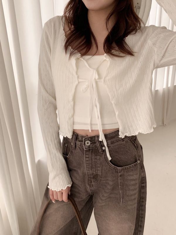 質感日常 薄針織綁帶外套＋吊帶套裝 兩件式上衣組(4色） 