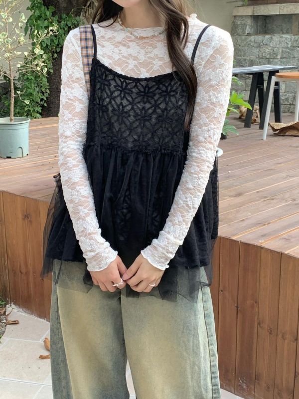 星光輕紗娃娃背心 韓系透紗層次 小性感寬鬆顯瘦 外搭內搭背心（4色） 