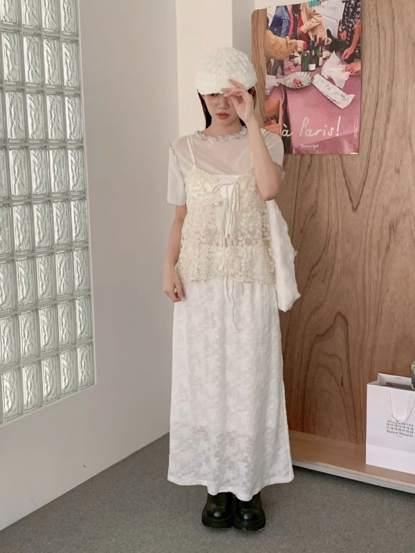 早秋自訂款 夏日餘韻花花綁帶長裙 