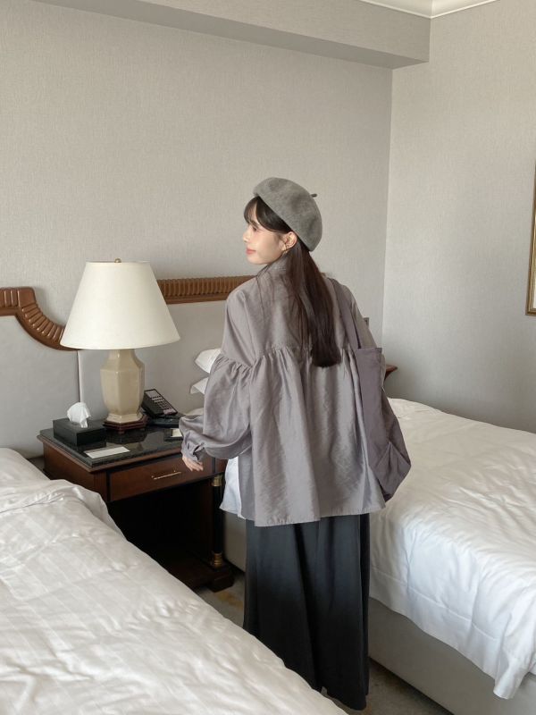 收集美好 寬鬆日系澎袖長版襯衫 (3色) 