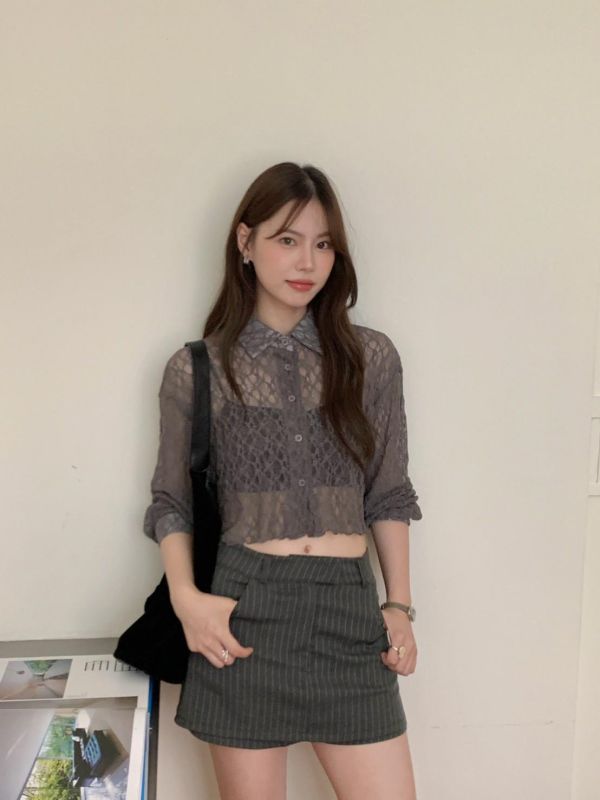 度假氛圍感透膚蕾絲襯衫 微透小性感襯衫（4色） 