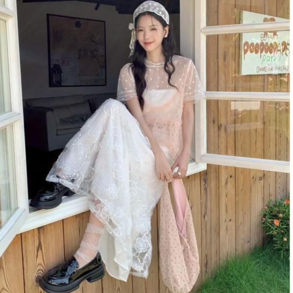 自訂款 誓約花影 立體花紋蕾絲長裙（婚禮優雅款）（2色） 