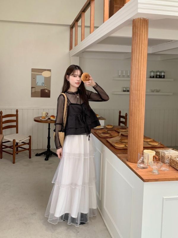 巴黎晨霧仙氣感 多層紗裙 高腰長裙 蛋糕裙(3色） 