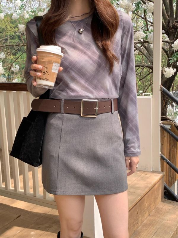 落日咖啡館 氣質A字裙 顯腿長百搭短裙 秋冬質感小裙子 氣質通勤約會穿搭（附皮帶） 