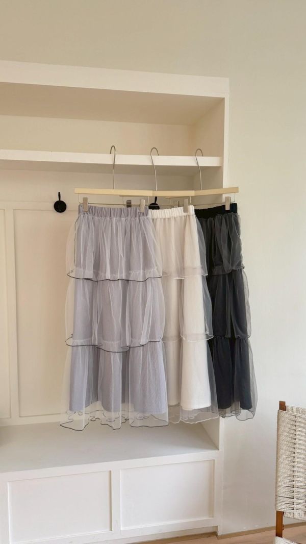 巴黎晨霧仙氣感 多層紗裙 高腰長裙 蛋糕裙(3色） 