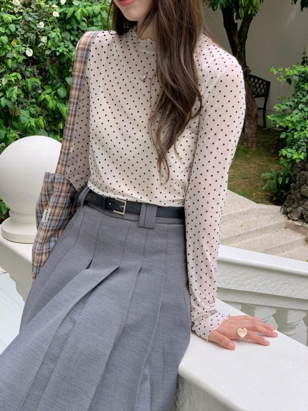 慵懶夜色感點點透膚上衣 微性感內搭 修身打底 （3色） 