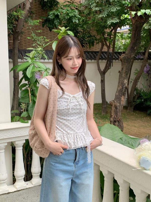 花霧戀愛莊園 綁帶方領上衣 輕甜顯瘦上衣（2色） 