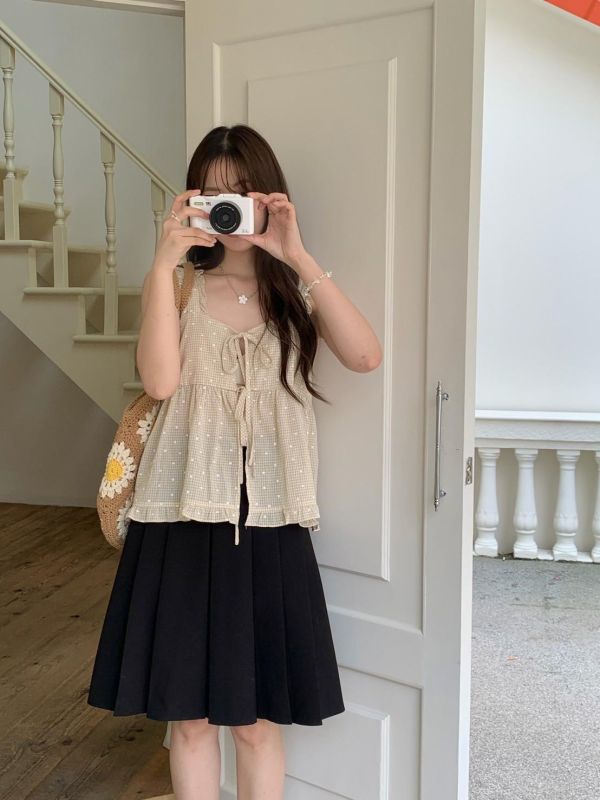 小花日常 格紋花花荷葉邊上衣（3色） 