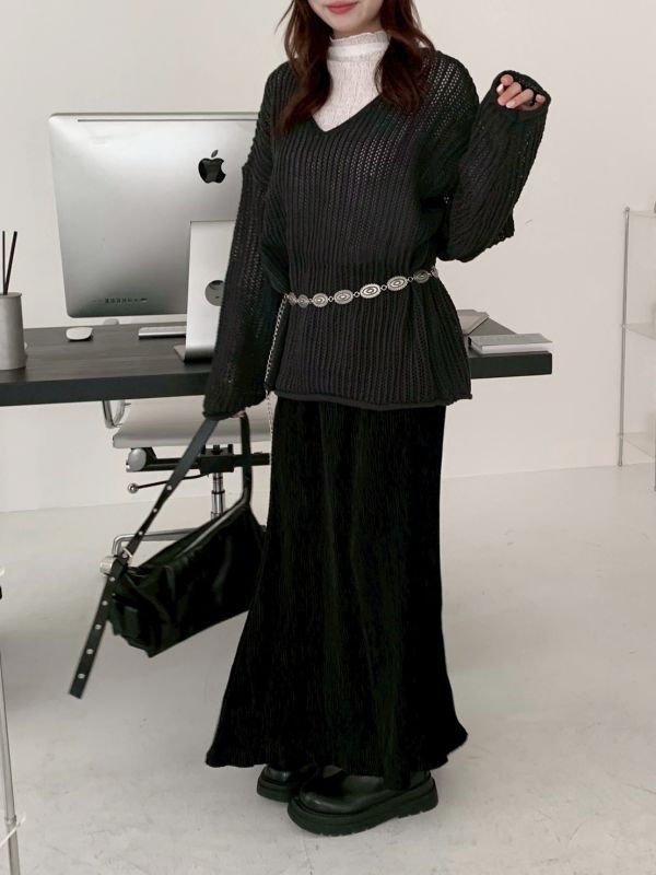 霧光裡的溫柔身影 亮絲壓紋魚尾長裙 修身顯瘦 垂墜感滿分 （3色） 