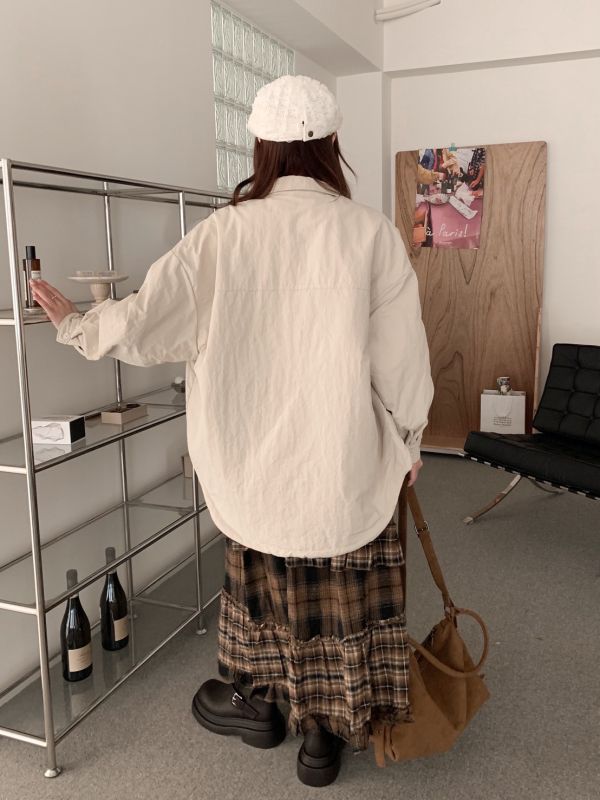 自訂款 極簡系女孩必備外套 立領壓褶棉面 寬鬆防風版型（3色） 