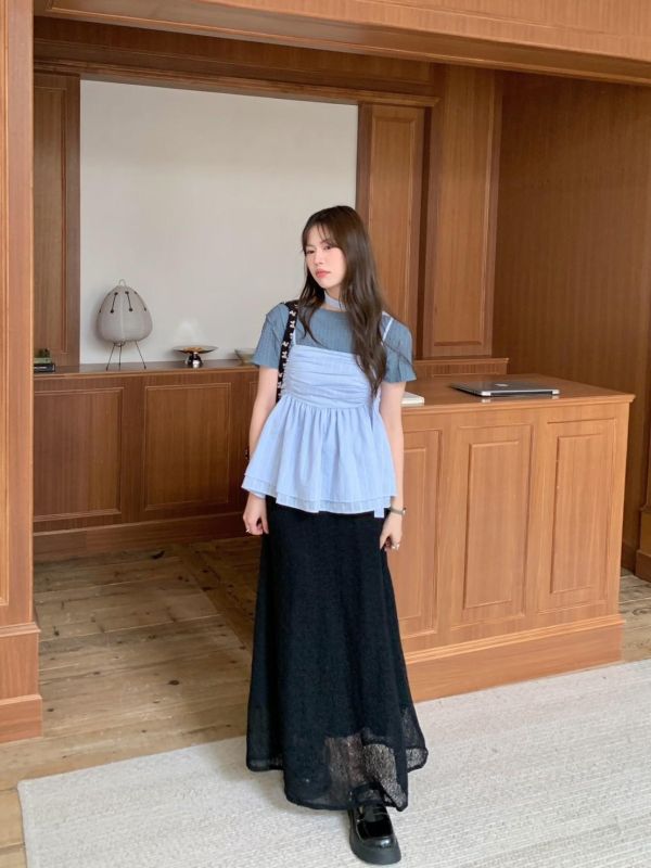 鈴蘭微光 綁帶細肩背心 收腰顯瘦 輕甜傘擺背心（2色） 