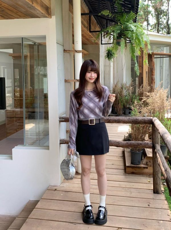 晨霧格紋上衣 春季新款 韓系暈染上衣 長袖打底上衣 修身顯瘦 薄款內搭 氣質穿搭（3色） 