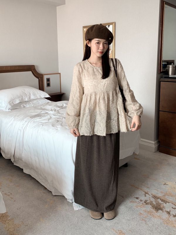 韓系軟霧日常 壓摺針織半裙 顯瘦日常款 