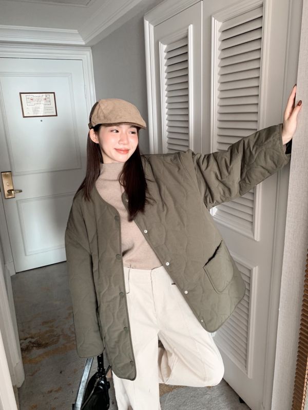 初醒清晨 奶霧感 日系菱格鋪棉外套 輕暖不臃腫（4色） 