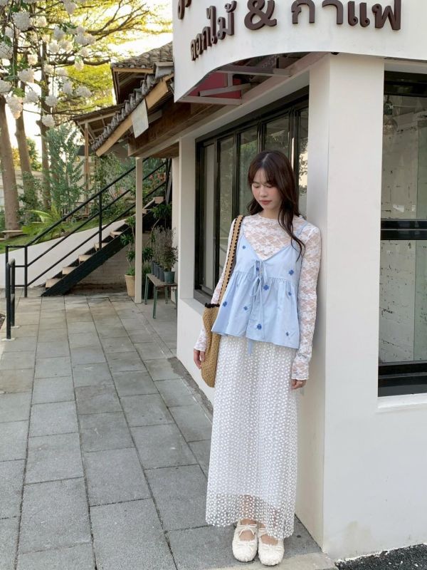 剛剛好的溫柔蕾絲長裙 韓系高腰顯瘦飄逸裙 氣質百搭（2色） 