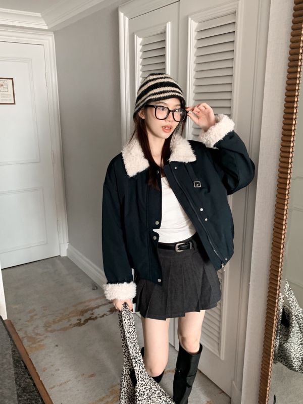 奶霜暖語 毛毛領短版外套 保暖小澎設計（3色） 