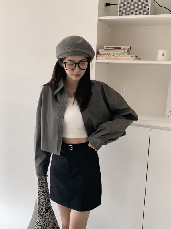 霧光森林 短板排扣皮外套(3色) 