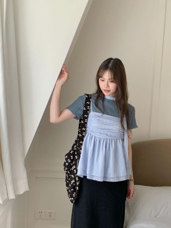 鈴蘭微光 綁帶細肩背心 收腰顯瘦 輕甜傘擺背心（2色） 