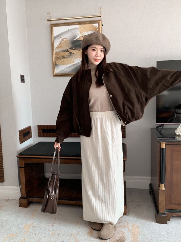 韓系軟霧日常 壓摺針織半裙 顯瘦日常款 