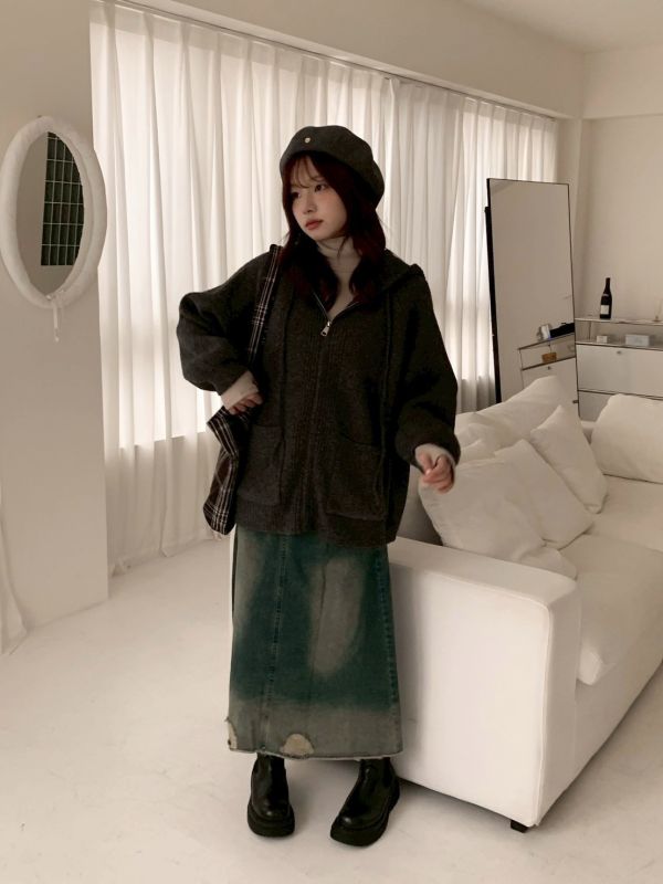 在舊時光裡散步 做舊刷色A字長裙 微破壞高腰設計 顯瘦復古風（S-XL) 