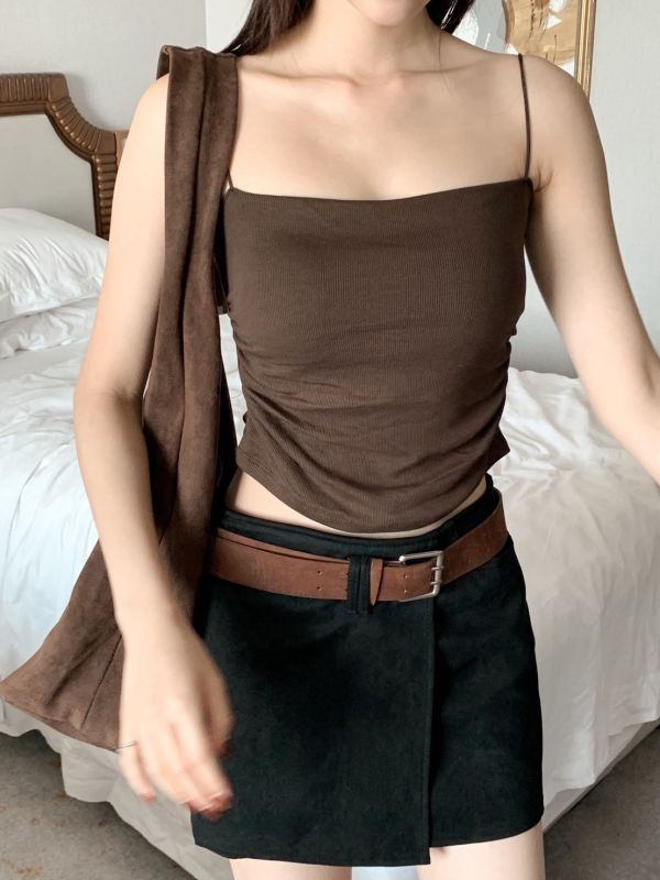 輕霧美胸款 細肩磨毛抓皺吊帶 柔美不做作的小性感（5色） 