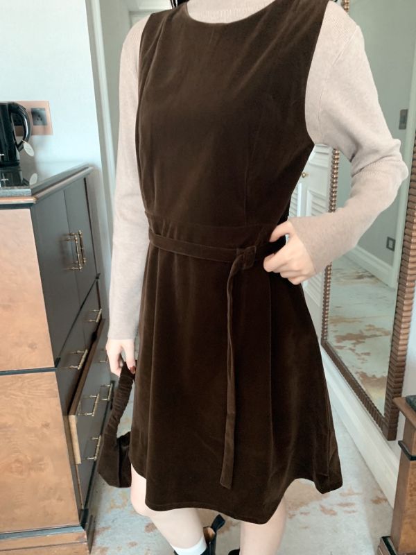 韓系天鵝絨光氣質綁帶小禮服  附贈包包 約會必收 