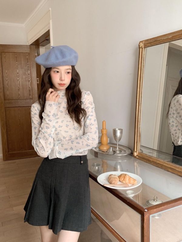 穗花公主 韓系碎花網紗上衣 溫柔奶霧小花 單穿疊穿都美 顯瘦不刺癢（四色） 