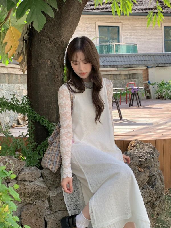 光影之間 空氣感細肩帶綁帶長洋裝 韓系疊穿洋裝 （2色） 