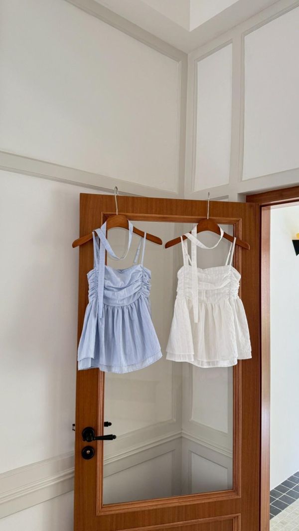 鈴蘭微光 綁帶細肩背心 收腰顯瘦 輕甜傘擺背心（2色） 