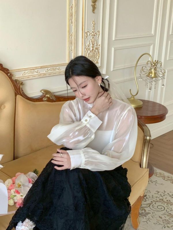 自訂款 微光誓約 透紗後綁帶婚禮上衣（3色） 