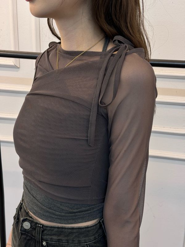 ✨正韓網紗蝴蝶結小背心兩件式上衣✨ 