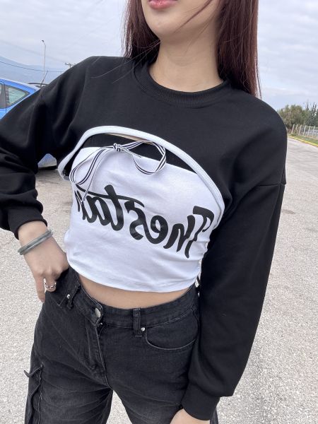 撞色綁帶蝴蝶結英字抹胸兩件式 