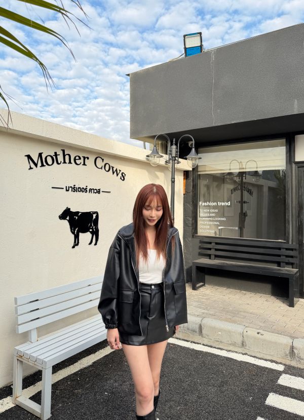 超質感皮外套皮裙套裝 