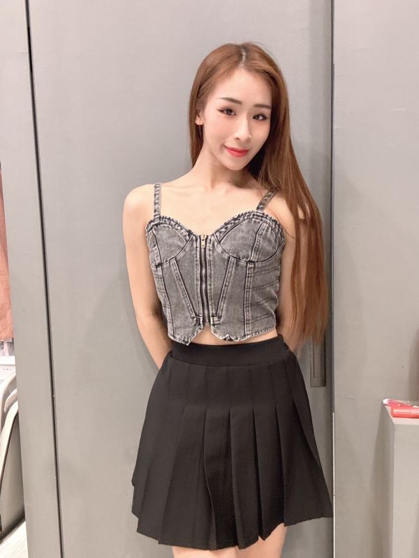 牛仔拉鍊短版背心 