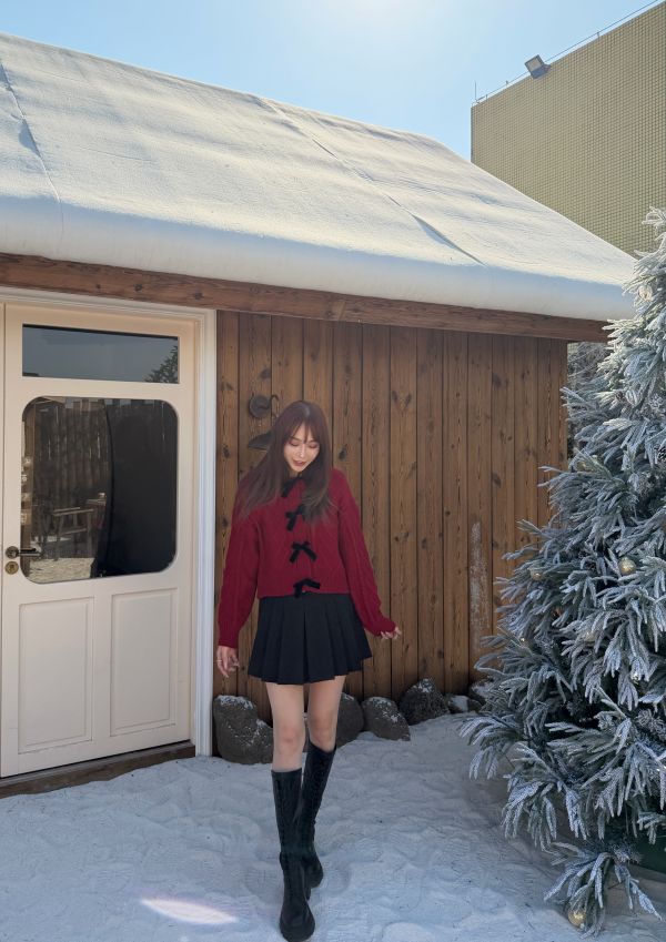 蝴蝶結麻花針織設計感上衣 