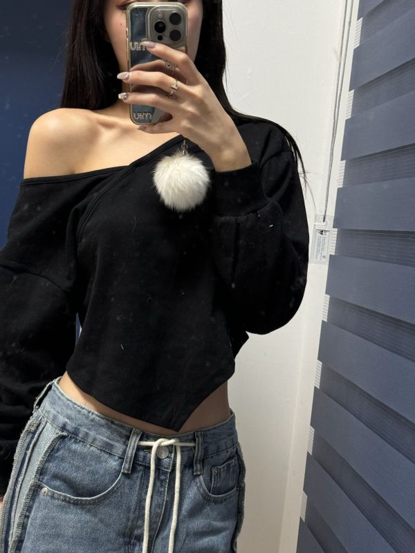 正韓不規則斜肩上衣 