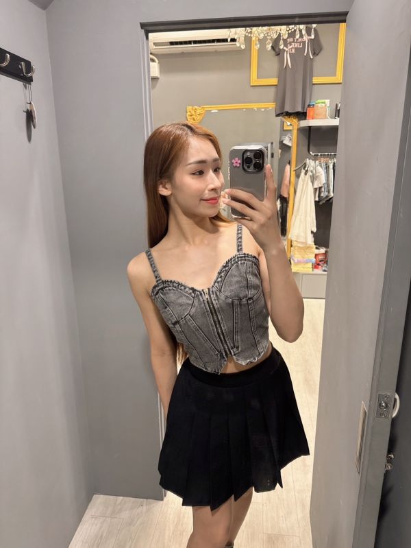 牛仔拉鍊短版背心 