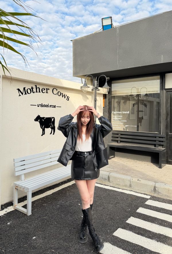 超質感皮外套皮裙套裝 