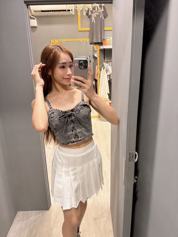 牛仔綁帶短版背心 