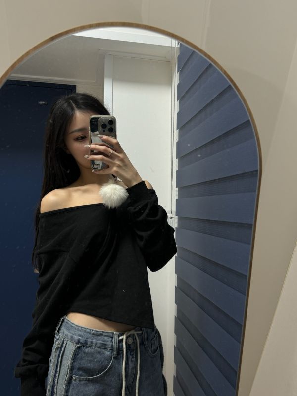 正韓不規則斜肩上衣 