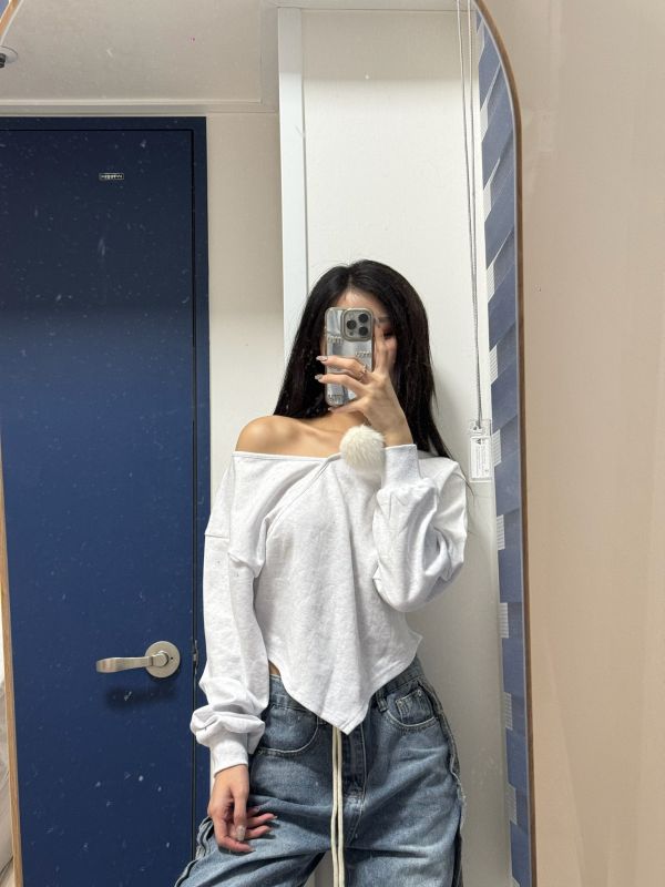 正韓不規則斜肩上衣 