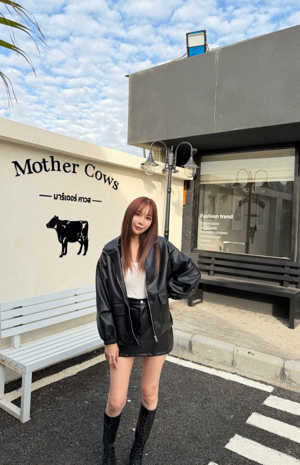 超質感皮外套皮裙套裝 